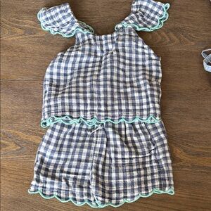 Old Navy Blue Gingham Girls' Romper with Aqua Scallop Trim